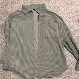 Olive Green Ribbed Button-Up Shirt